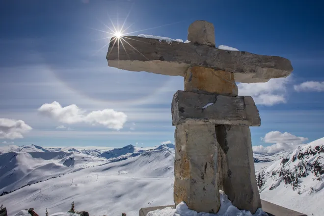 Inukshuk overlooking mountains